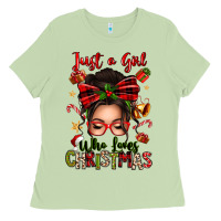 Matcha just a girl who loves christmas afro messy bun Ladies Tee - texasbilliewilder