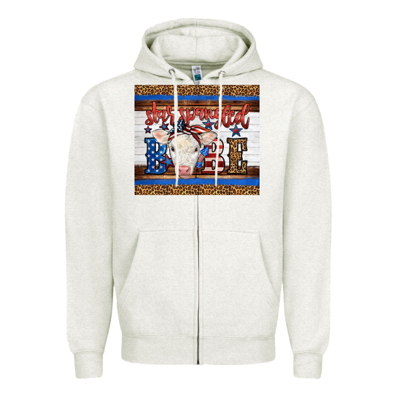 4th Of July Western Star Spangled Baby Cow Zipper Hoodie by LillyAllenDesigns | Teevron