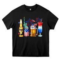 Black 4th of July American drinks Heavy Core Tee - Neo Western