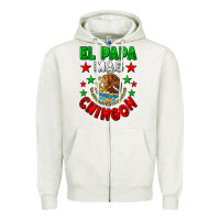 Oatmeal Heather El Papa Mas Chingon Mexican Flag Zipper Hoodie - LillyAllenDesigns