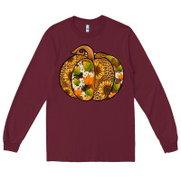Burgundy Leopard cowhide sunflower pumpkin Long Sleeve Tee - NancyCooperArtShop