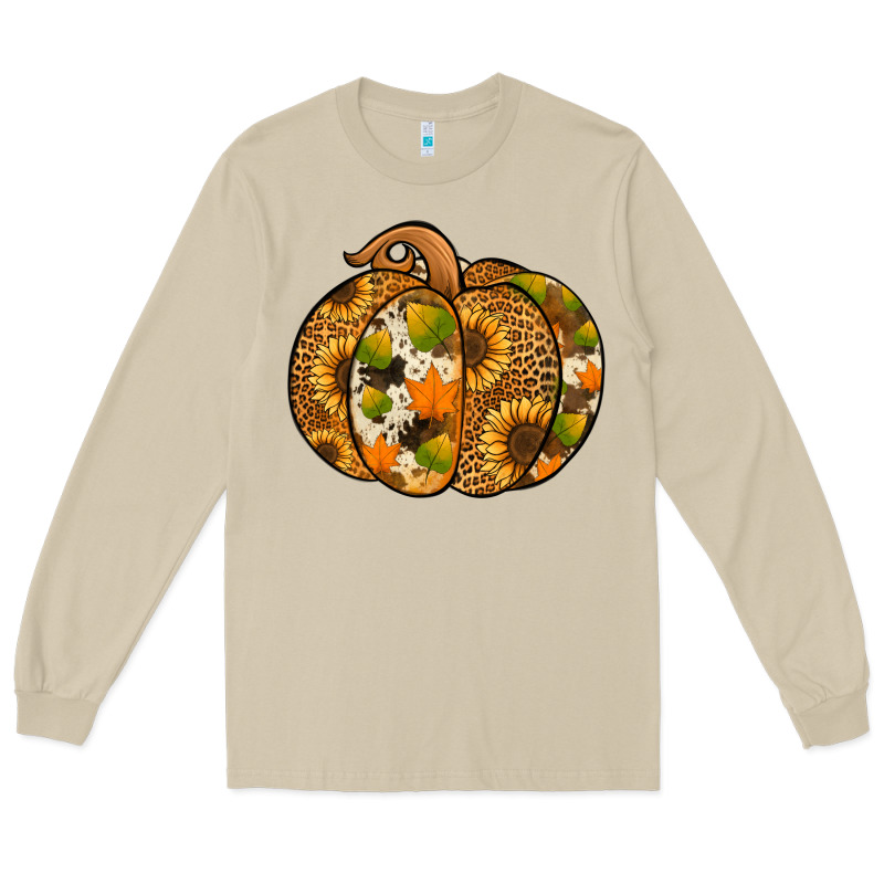 Leopard Cowhide Sunflower Pumpkin Long Sleeve Tee by NancyCooperArtShop | Teevron