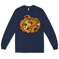 Navy Leopard cowhide sunflower pumpkin Long Sleeve Tee - NancyCooperArtShop