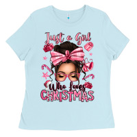 Baby Blue just a girl who loves pink christmas messy bun Ladies Tee - texasbilliewilder