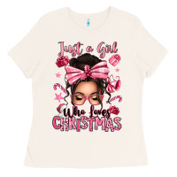 Bone just a girl who loves pink christmas messy bun Ladies Tee - texasbilliewilder