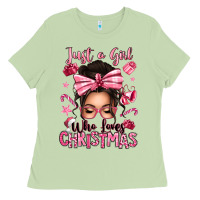 Matcha just a girl who loves pink christmas messy bun Ladies Tee - texasbilliewilder