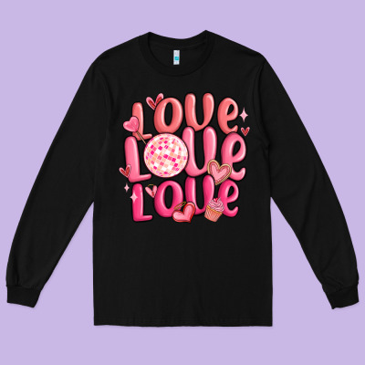Love Love Love Valentines Day Long Sleeve Tee Designed By Maliassmallbusiness