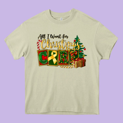 All I Want For Christmas Is Cure Childhood Cancer Heavy Core Tee Designed By Fadigitalartstudio