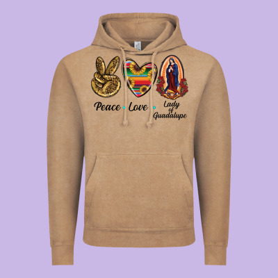 Peace Love Lady Of Guadalupe Vintage Hoodie Designed By Ranaportraitstore