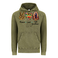 Vintage Olive Peace Love Lady Of Guadalupe Vintage Hoodie - RanaPortraitStore