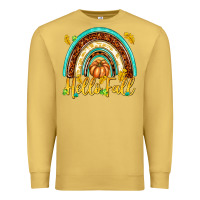 Antique Gold Hello Fall with Rainbow Premium Sweatshirt - texasbilliewilder