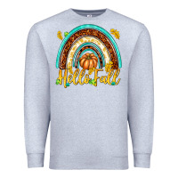 Heather Grey Hello Fall with Rainbow Premium Sweatshirt - texasbilliewilder