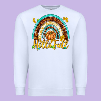 Hello Fall With Rainbow Premium Sweatshirt Designed By Texasbilliewilder