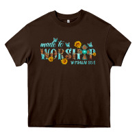 Chocolate Brown made to worship with sunflowers Heavy Core Tee - HRA Design Shop