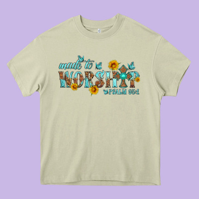 Made To Worship With Sunflowers Heavy Core Tee Designed By Hra Design Shop