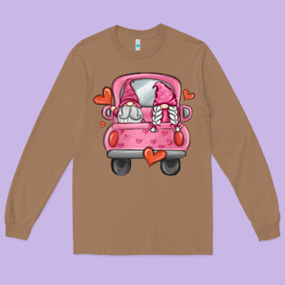 Valentines Day Gnome Truck Long Sleeve Tee Designed By Maliassmallbusiness