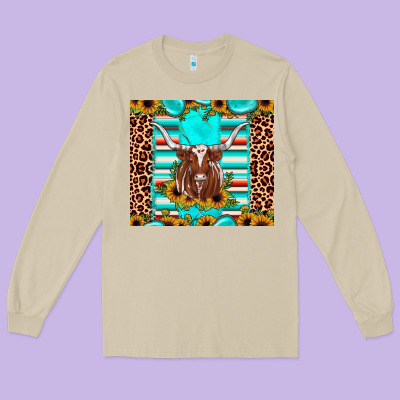 Texas Longhorn Sunflower Gemstone Long Sleeve Tee Designed By Jahusdesignshop
