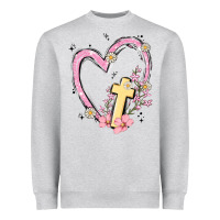Heather Grey heart cross Heavyweight Sweatshirt - MaliasSmallBusiness