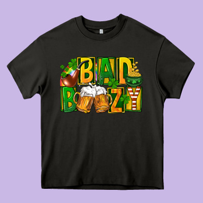 Bad Boozy St Patricks Heavy Core Tee Designed By Fadigitalartstudio