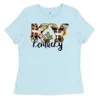 Baby Blue kentucky state cowhide serape cactus Ladies Tee - RanaPortraitStore