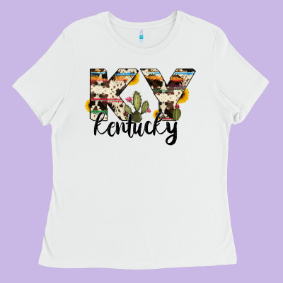 Kentucky State Cowhide Serape Cactus Ladies Tee Designed By Ranaportraitstore