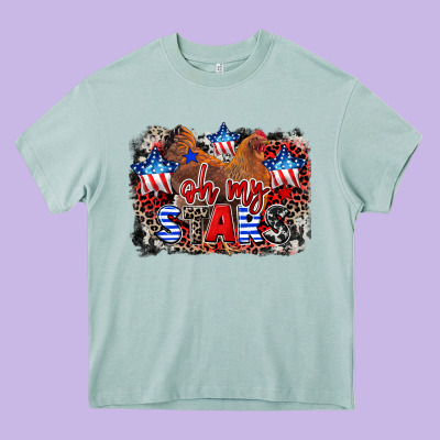 Oh My Stars Chicken 4th Of July Heavy Core Tee Designed By Cowgirlartshop