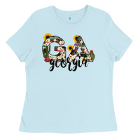 Baby Blue georgia state cowhide serape cactus Ladies Tee - RanaPortraitStore