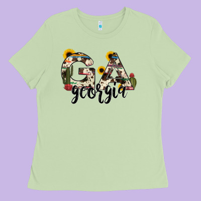Georgia State Cowhide Serape Cactus Ladies Tee Designed By Ranaportraitstore
