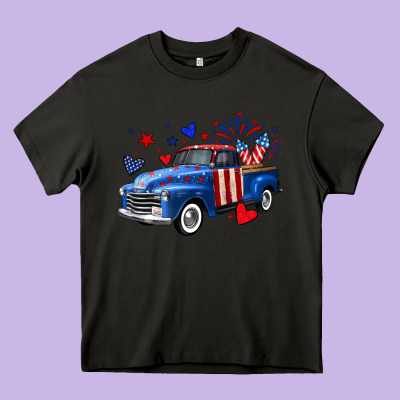 4th Of July American Flag Truck Heavy Core Tee Designed By Neo Western