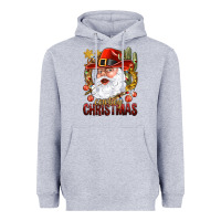 Heather Grey Cowboy Christas Santa Heavyweight Hoodie - NancyCooperArtShop