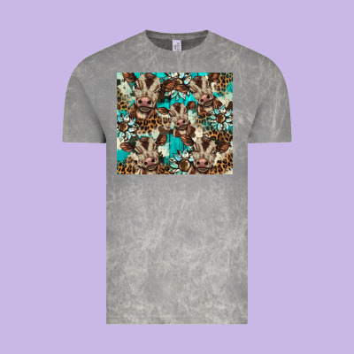 Western Cowhide Sunflower Baby Cow Vintage Tee Designed By Barkaloodesign