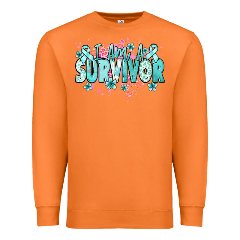 I Am A Survivor Teal Ribbon Ovarian Cancer Premium Sweatshirt by NancyCooperArtShop | Teevron