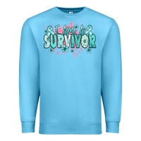 Ocean Blue I am a survivor teal ribbon Ovarian Cancer Premium Sweatshirt - NancyCooperArtShop