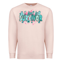 Pale Pink I am a survivor teal ribbon Ovarian Cancer Premium Sweatshirt - NancyCooperArtShop