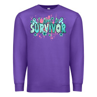 Purple I am a survivor teal ribbon Ovarian Cancer Premium Sweatshirt - NancyCooperArtShop