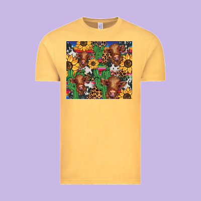 Western Cactus Sunflower Highlands Cow Vintage Tee Designed By Barkaloodesign