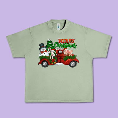 Merry Christmas Snowman And Farm Animals Truck Urban Heavy Tee Designed By Jasminsmagicworld