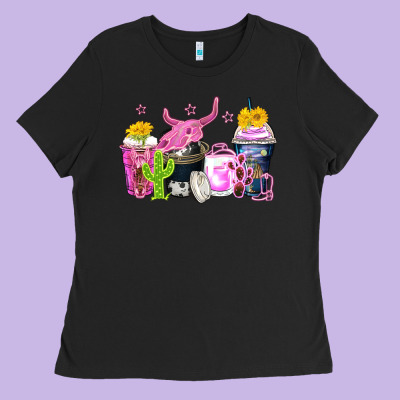 Neon Western Coffee Cups Ladies Tee Designed By Zillion Design Studio