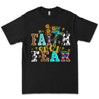 Black faith over fear with cross and sunflowers Premium Tee - AdoDesignShop