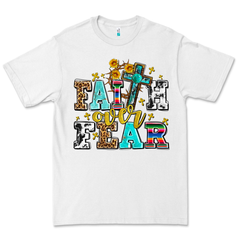 Faith Over Fear With Cross And Sunflowers Premium Tee by AdoDesignShop | Teevron