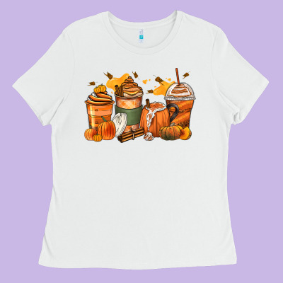 Pumpkin Spice Latte Coffee Cups Ladies Tee Designed By Zillion Design Studio