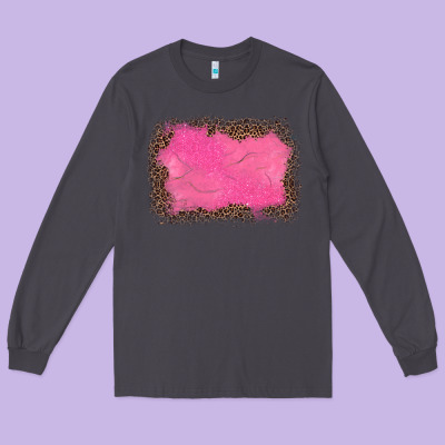 Gemstone Pink Leopard Background Long Sleeve Tee Designed By Jahusdesignshop