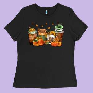 Fall Coffee Cups Ladies Tee Designed By Zillion Design Studio