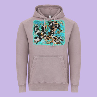 Turquoise Cowhide Leopard Background Vintage Hoodie Designed By Adodesignshop