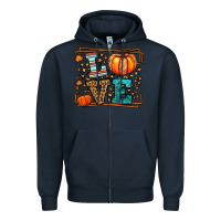 Navy Fall Autumn Leopard Love Pumpkin Zipper Hoodie - LillyAllenDesigns