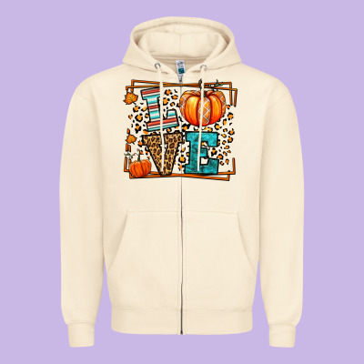 Fall Autumn Leopard Love Pumpkin Zipper Hoodie Designed By Lillyallendesigns