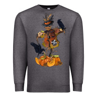 Charcoal Heather Scarecrow with Pumpkin Premium Sweatshirt - texasbilliewilder