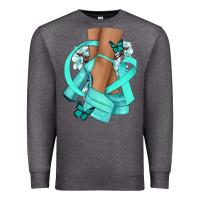 Charcoal Heather Ovarian Cancer diva teal ribbon Premium Sweatshirt - NancyCooperArtShop