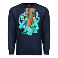 Navy Ovarian Cancer diva teal ribbon Premium Sweatshirt - NancyCooperArtShop