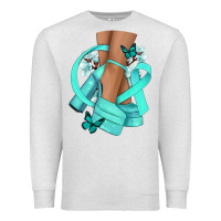 Oatmeal Heather Ovarian Cancer diva teal ribbon Premium Sweatshirt - NancyCooperArtShop